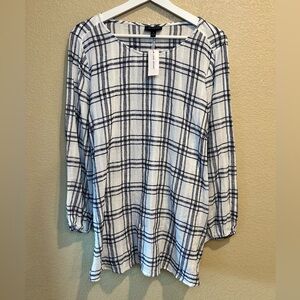 Lane Bryant NWT Tie-Waist Black and White Pattern Blouse Size 18 Cotton Blend